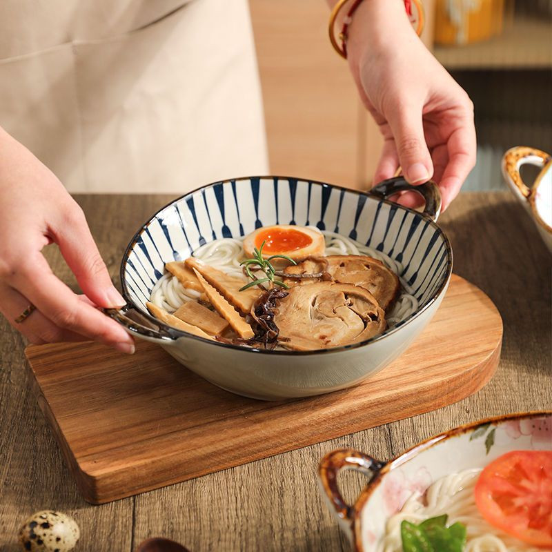 7,5-tolline Jaapani keraamiline nuudlikauss, kahekõrvaline supikauss majapidamises kasutatava salatiga pastataldrik Praktiline kööginõu