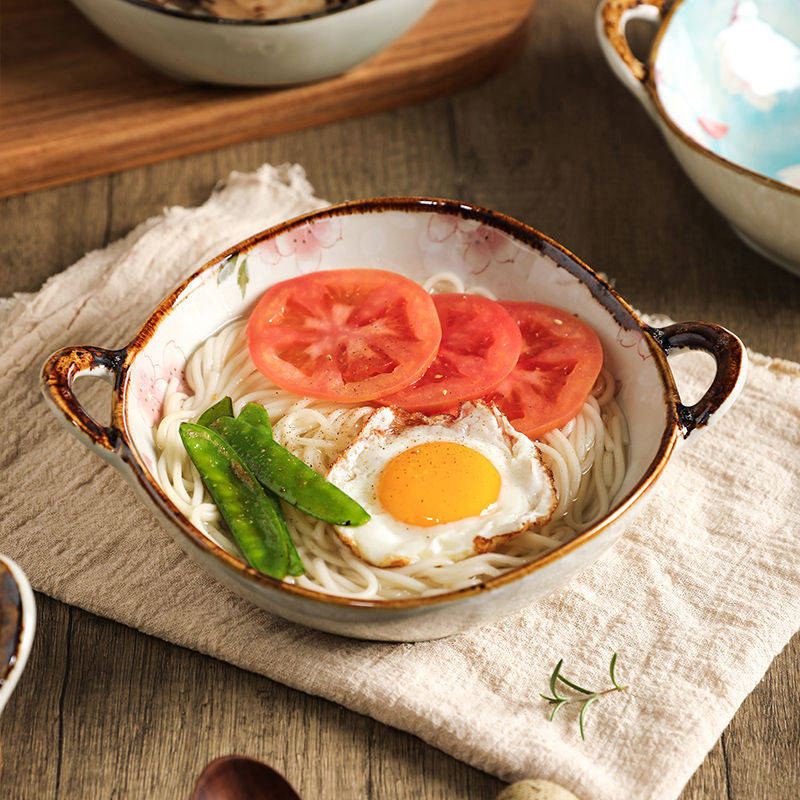 7,5-tolline Jaapani keraamiline nuudlikauss, kahekõrvaline supikauss majapidamises kasutatava salatiga pastataldrik Praktiline kööginõu