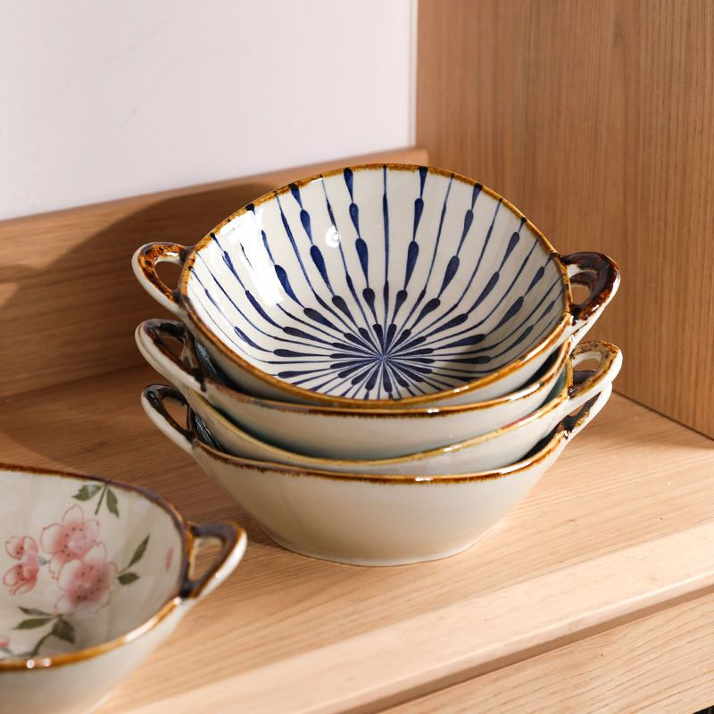 7,5-tolline Jaapani keraamiline nuudlikauss, kahekõrvaline supikauss majapidamises kasutatava salatiga pastataldrik Praktiline kööginõu