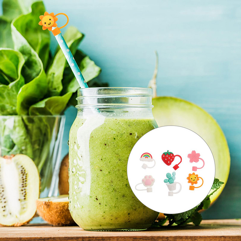 Χαριτωμένο κάλυμμα από άχυρο σιλικόνης, ανθεκτικό στη σκόνη, κάλυμμα από άχυρο κατά της σκόνης και στο πιτσίλισμα για προμήθειες για πάρτι στο σπίτι