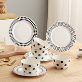 Europietiškas keraminių lėkščių rinkinys glazūros dažymas gyvenamasis kambarys vaisių salotų lėkštė rankomis piešta geometrija stalinis vakarienės rinkinys lėkštės ir indai