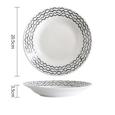 Europietiškas keraminių lėkščių rinkinys glazūros dažymas gyvenamasis kambarys vaisių salotų lėkštė rankomis piešta geometrija stalinis vakarienės rinkinys lėkštės ir indai