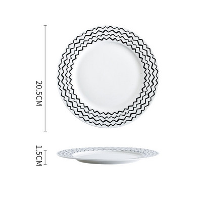 Europietiškas keraminių lėkščių rinkinys glazūros dažymas gyvenamasis kambarys vaisių salotų lėkštė rankomis piešta geometrija stalinis vakarienės rinkinys lėkštės ir indai