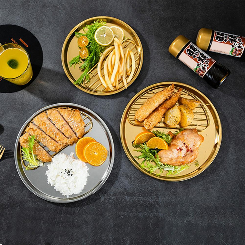 Vakarienės lėkštė Puiki stora auksinės spalvos 304 nerūdijančio plieno pyrago desertinė užkandžių lėkštė namams