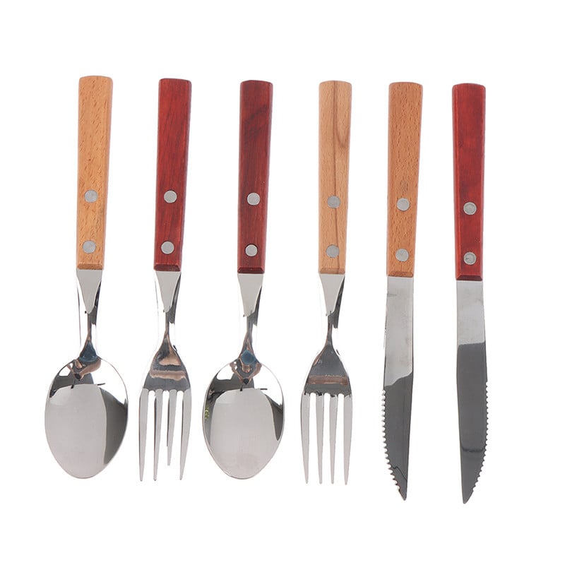 Medinės rankenos stalo įrankiai nerūdijančio plieno Prabangūs namų šaukštas medinės rankenos stalo reikmenys virtuvės sukomplektuoti indai