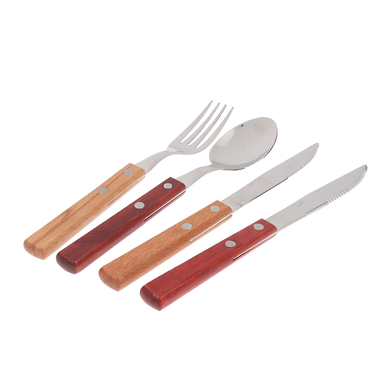 Medinės rankenos stalo įrankiai nerūdijančio plieno Prabangūs namų šaukštas medinės rankenos stalo reikmenys virtuvės sukomplektuoti indai