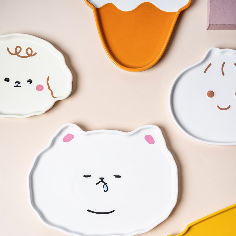 OuQIII parduotuvė Keraminės lėkštės Desertinis patiekalas Stalo reikmenys Debesis Tulpės Sūris Saldainiai Animaciniai filmukai Šuo Meška Mielos lėkštės vakarienei