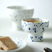 Aukštos kokybės šiaurietiškas juodai dėmėtas keraminis jogurto ledų dubuo Creative High Foot pusryčiai avižiniai dribsniai desertinės salotos vaisiai