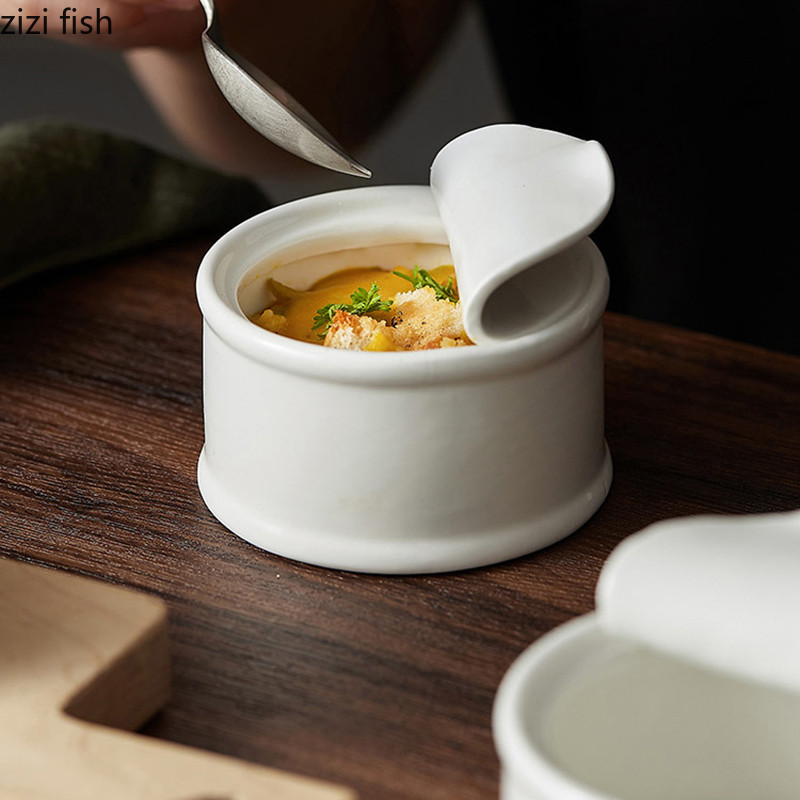 Konservuotas keraminis pudingas Desertinis dubuo Specialus padažas Dubenys Sriubos dubenys Namų virtuvė Vienspalviai stalo įrankiai Duonos desertinė lėkštė