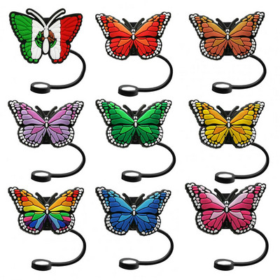 Szilikon szalmadugó Újrafelhasználható élelmiszeripari szilikon szívószál huzatok 9db 8mm pillangók Porálló védők univerzális üveghez