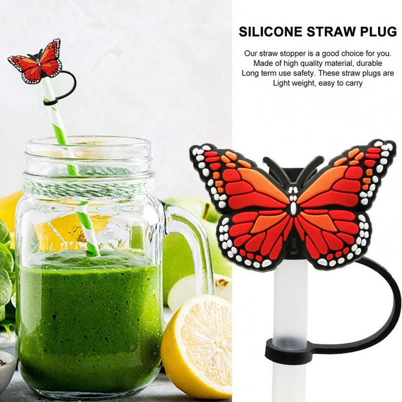 Szilikon szalmadugó Újrafelhasználható élelmiszeripari szilikon szívószál huzatok 9db 8mm pillangók Porálló védők univerzális üveghez