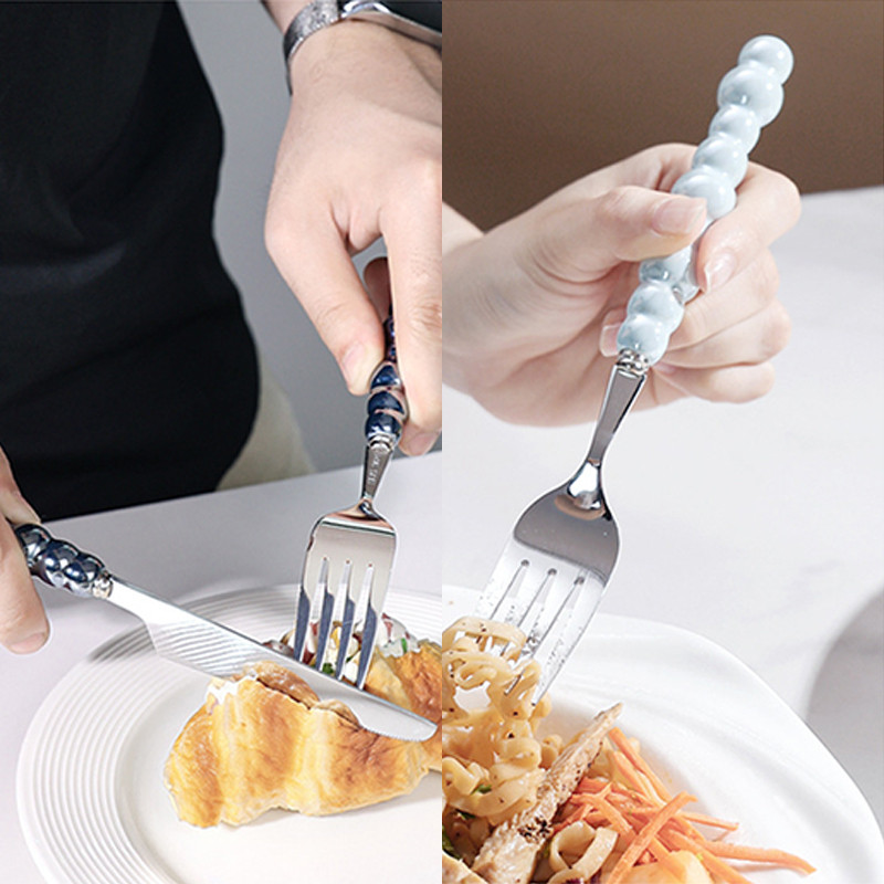 1/4 vnt. Keraminių perlų rankenos stalo įrankių rinkinys nerūdijančio plieno stalo įrankių rinkinys Kūrybiškumo peilis šaukštas šakutė stalo įrankių rinkinys indų rinkinys