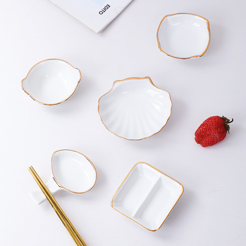 Vasă mică din ceramică cu margini aurii Farfurie cu oțet de soia pentru casă Oală fierbinte Bol pentru condimente Murături Farfurie mică Farfurie cu sos sushi