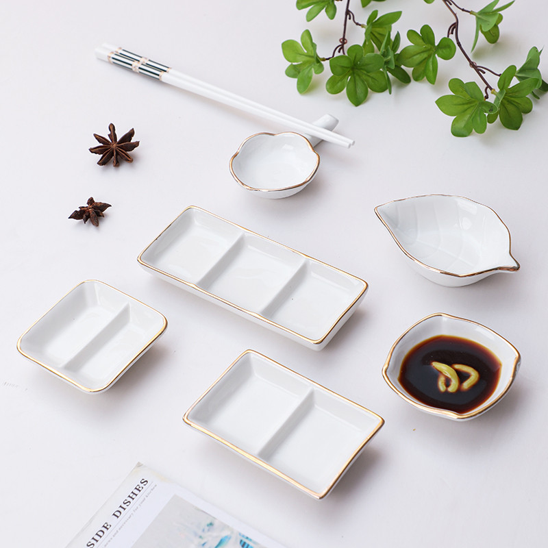 Vasă mică din ceramică cu margini aurii Farfurie cu oțet de soia pentru casă Oală fierbinte Bol pentru condimente Murături Farfurie mică Farfurie cu sos sushi