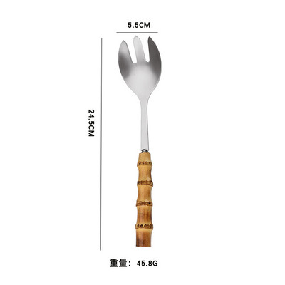 Nerūdijančio plieno salotų šakutė nuo nuplikimo bambuko rankena Viskas viename šaukšte Makaronų šakutė Vaisių deserto patiekimo šakutė ir šaukštai stalo įrankiai
