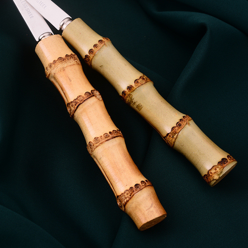 Nerūdijančio plieno salotų šakutė nuo nuplikimo bambuko rankena Viskas viename šaukšte Makaronų šakutė Vaisių deserto patiekimo šakutė ir šaukštai stalo įrankiai