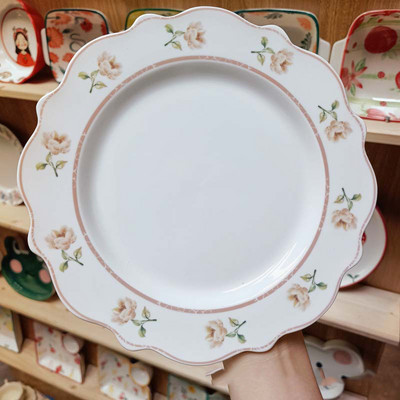 Apvali gėlių keraminė lėkštė prancūziškų pyragų desertų padėklas Korėjietiškas pusryčių duona vaisių lėkštė Popietės arbatos užkandžiai