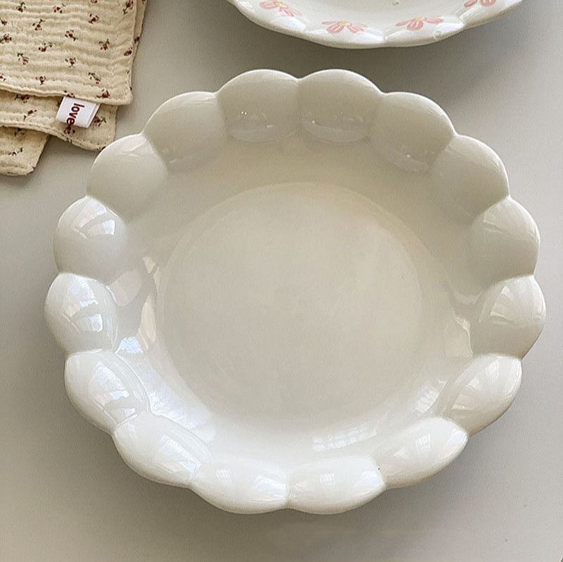 Kerek virágos kerámia tányér francia sütemény desszerttálca koreai reggeli kenyér Gyümölcstál Délutáni tea uzsonnatál