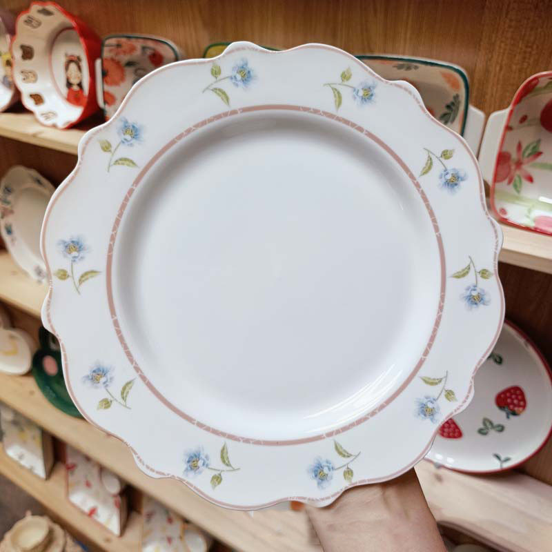 Kerek virágos kerámia tányér francia sütemény desszerttálca koreai reggeli kenyér Gyümölcstál Délutáni tea uzsonnatál