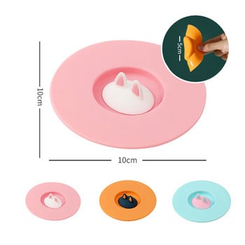 Cute Cartoon Cat Silicone Cup Καπάκι Ανθεκτικό στη θερμότητα Αδιάβροχο γενικό στρογγυλό κάλυμμα μπουκαλιού επαναχρησιμοποιήσιμα αξεσουάρ ποτών