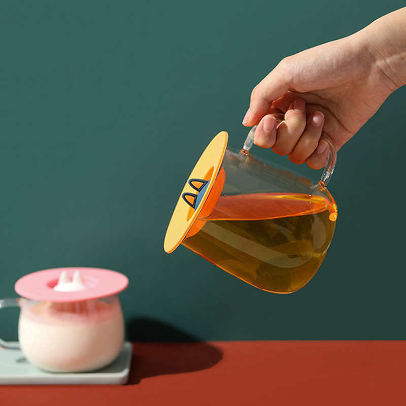 Aranyos rajzfilm macska szilikon csésze fedél hőálló, szivárgásmentes univerzális kerek porálló palackfedél, újrafelhasználható ivóeszköz-tartozékok