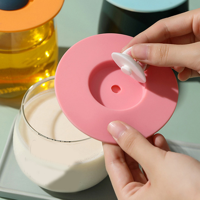 Aranyos rajzfilm macska szilikon csésze fedél hőálló, szivárgásmentes univerzális kerek porálló palackfedél, újrafelhasználható ivóeszköz-tartozékok