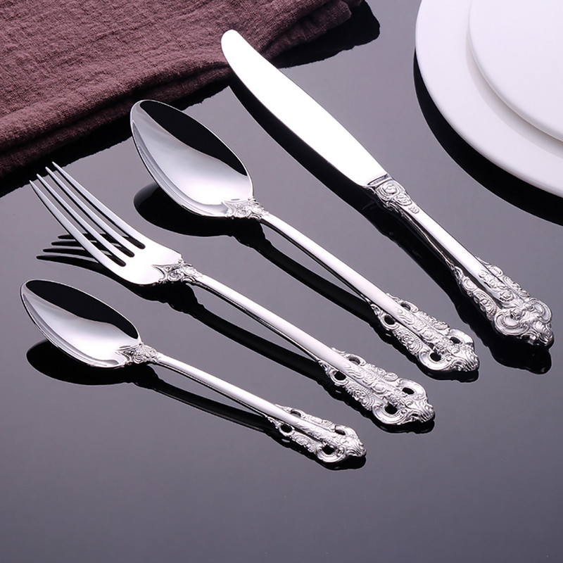 1 Τεμάχια Πολυτελή επιτραπέζια σκεύη Vintage Western Σετ μαχαιροπήρουνων από ανοξείδωτο ατσάλι Γάμος Χαρακτική σερβίτσιο Μαχαίρι Πιρούνι Κουτάλι Σκουπίδια