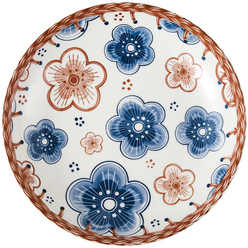 Farfurie nordică din ceramică cu imprimeu de flori pentru salată de fructe, gustări rotunde, feluri de mâncare plate, tavă simplă pentru depozitarea alimentelor, veselă de bucătărie