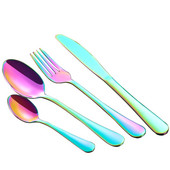 Reklaminis indų rinkinys Spalvingas vaivorykštės auksinis peilis šakutė arbatinis šaukštelis indaplovėje saugus sidabro indų rinkinys stalo įrankių dėžutė nerūdijančio plieno