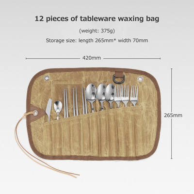 12 vnt Stovyklavietės stalo reikmenų laikymo krepšys stalo įrankiai Organizatoriaus ritinėlių laikiklis drobė šaukštas lazdelės Šakutė BBQ pikniko nešiojimo dėklas stalo įrankių rinkinys