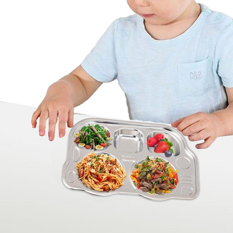 Nerūdijančio plieno padalintos lėkštės Padėklas Nedūžtančios vakarienės lėkštės vaikams Mielų formų vaikų stalo reikmenys Stovyklavietės indai Vaikų vakarienė