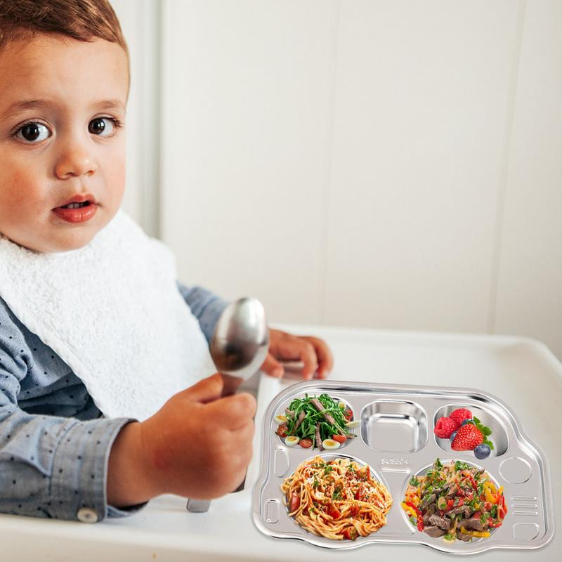 Nerūdijančio plieno padalintos lėkštės Padėklas Nedūžtančios vakarienės lėkštės vaikams Mielų formų vaikų stalo reikmenys Stovyklavietės indai Vaikų vakarienė