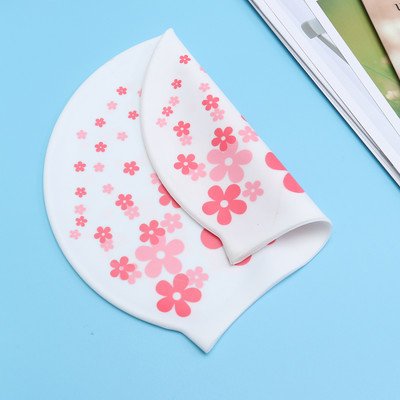 Παιδικό καρτούν κολύμβησης Silicon Waterproof Protect Ear Καπέλο πισίνας Παιδικά καπέλα (Παιδικό καπάκι από καουτσούκ με ροζ κόκκινο λουλούδι)