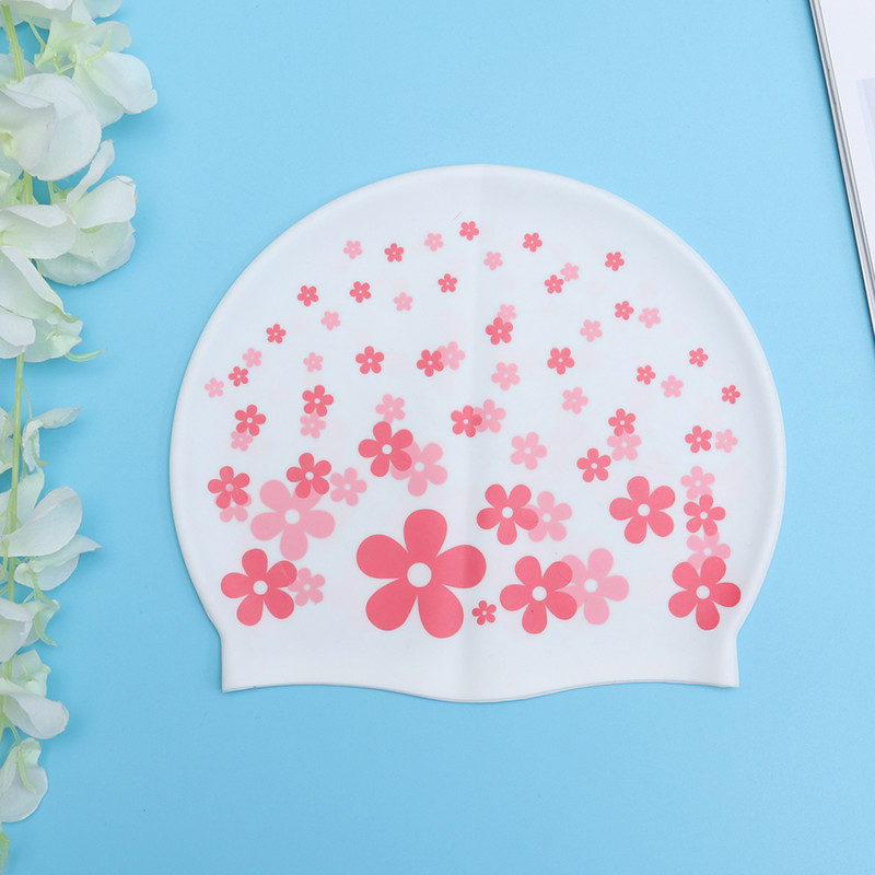 Παιδικό καρτούν κολύμβησης Silicon Waterproof Protect Ear Καπέλο πισίνας Παιδικά καπέλα (Παιδικό καπάκι από καουτσούκ με ροζ κόκκινο λουλούδι)