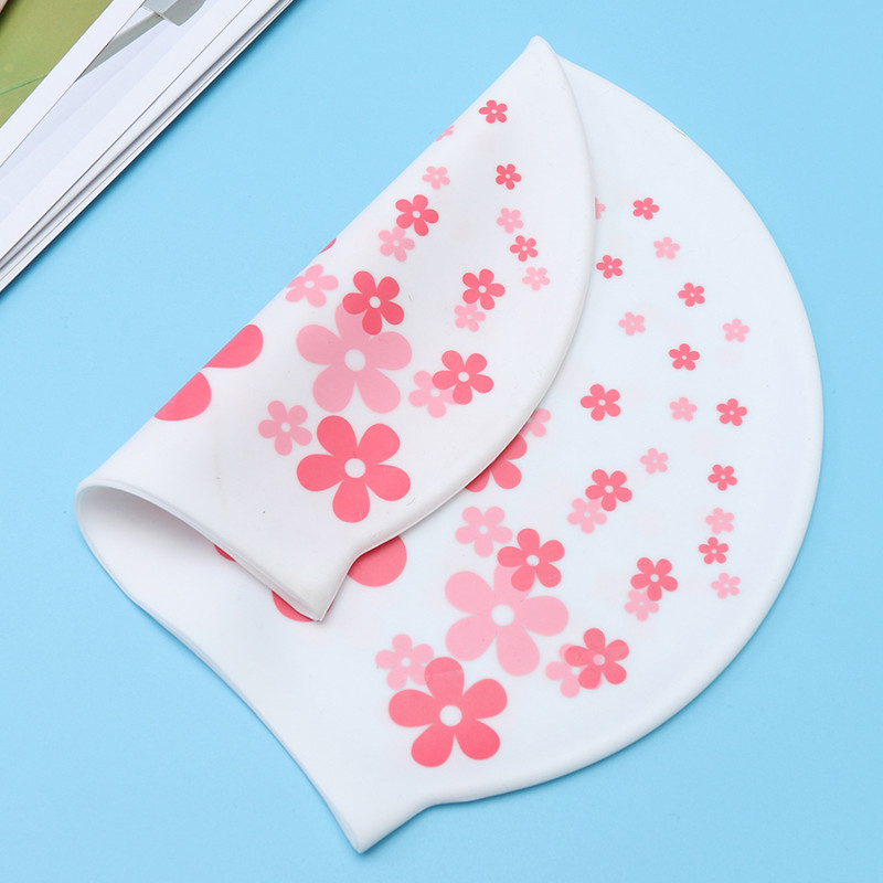 Παιδικό καρτούν κολύμβησης Silicon Waterproof Protect Ear Καπέλο πισίνας Παιδικά καπέλα (Παιδικό καπάκι από καουτσούκ με ροζ κόκκινο λουλούδι)