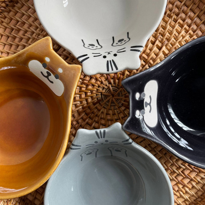 Mielas katės keraminio padažo indų rinkinys Juokingas sviestinio indo padažo lėkštės aliejaus dubuo su šaukštu sušių kečupui alyvuogių aliejaus užkandis THJ99