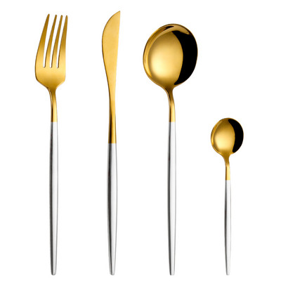 Veidrodinis Auksinis stalo įrankių rinkinys Stalo reikmenys nerūdijančio plieno virtuvės reikmenys, šlifuoti indai 4 vnt. peilis šakutė šaukštas namų stalo reikmenims