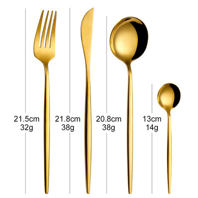 Veidrodinis Auksinis stalo įrankių rinkinys Stalo reikmenys nerūdijančio plieno virtuvės reikmenys, šlifuoti indai 4 vnt. peilis šakutė šaukštas namų stalo reikmenims