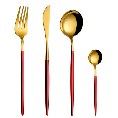 Veidrodinis Auksinis stalo įrankių rinkinys Stalo reikmenys nerūdijančio plieno virtuvės reikmenys, šlifuoti indai 4 vnt. peilis šakutė šaukštas namų stalo reikmenims