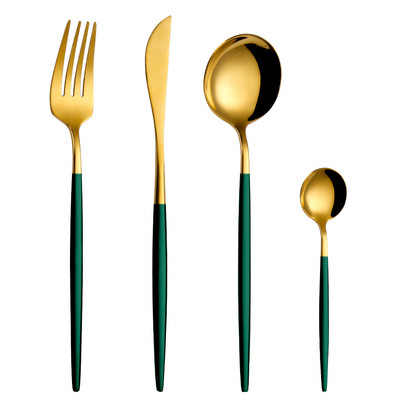 Veidrodinis Auksinis stalo įrankių rinkinys Stalo reikmenys nerūdijančio plieno virtuvės reikmenys, šlifuoti indai 4 vnt. peilis šakutė šaukštas namų stalo reikmenims