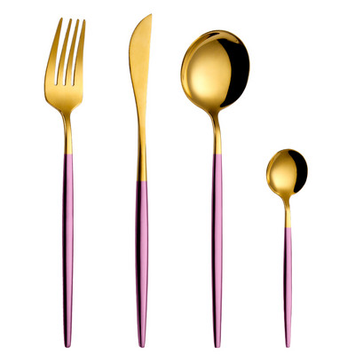 Veidrodinis Auksinis stalo įrankių rinkinys Stalo reikmenys nerūdijančio plieno virtuvės reikmenys, šlifuoti indai 4 vnt. peilis šakutė šaukštas namų stalo reikmenims