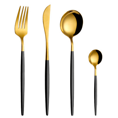 Veidrodinis Auksinis stalo įrankių rinkinys Stalo reikmenys nerūdijančio plieno virtuvės reikmenys, šlifuoti indai 4 vnt. peilis šakutė šaukštas namų stalo reikmenims