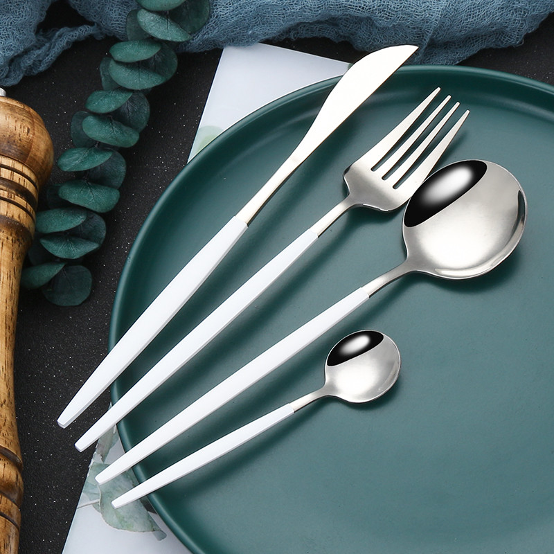 Veidrodinis Auksinis stalo įrankių rinkinys Stalo reikmenys nerūdijančio plieno virtuvės reikmenys, šlifuoti indai 4 vnt. peilis šakutė šaukštas namų stalo reikmenims