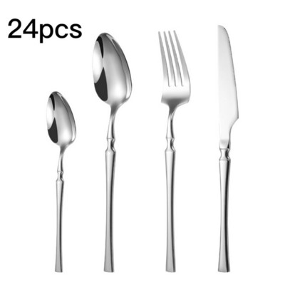 Kés villa kanál szett steak nyugati ételek fényes egyszerű rozsdamentes acél bambusz nyél Otthoni étkészlet24db