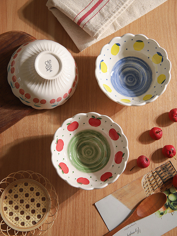 Keraminiai 4,8 colio dubenys Japonijos Kawaii Style 270 ml Vyšnių Citrinų Rankomis Piešti Ledai Salotos Ryžių Jogurtas Desertai Maisto indelis