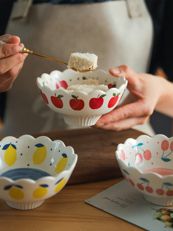 Keraminiai 4,8 colio dubenys Japonijos Kawaii Style 270 ml Vyšnių Citrinų Rankomis Piešti Ledai Salotos Ryžių Jogurtas Desertai Maisto indelis