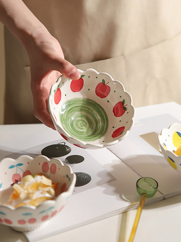 Keraminiai 4,8 colio dubenys Japonijos Kawaii Style 270 ml Vyšnių Citrinų Rankomis Piešti Ledai Salotos Ryžių Jogurtas Desertai Maisto indelis