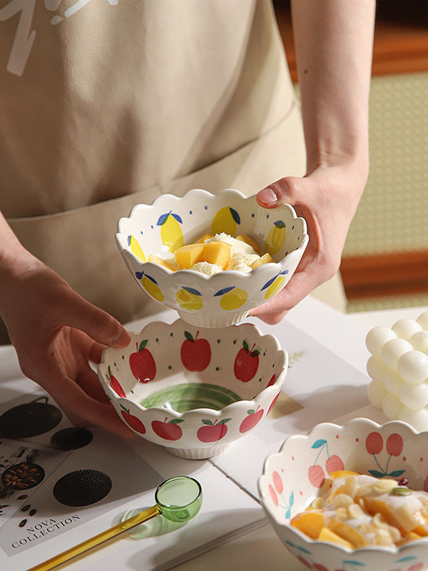 Keraminiai 4,8 colio dubenys Japonijos Kawaii Style 270 ml Vyšnių Citrinų Rankomis Piešti Ledai Salotos Ryžių Jogurtas Desertai Maisto indelis