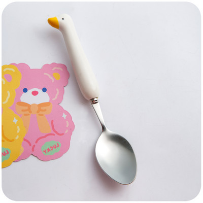 2kom Kawaii patka Žlica Vilica Set pribora za jelo za djecu Školski slatki korejski prijenosni pribor za jelo od nehrđajućeg čelika Kuhinjsko posuđe