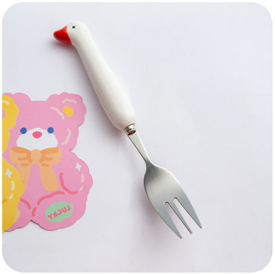 2kom Kawaii patka Žlica Vilica Set pribora za jelo za djecu Školski slatki korejski prijenosni pribor za jelo od nehrđajućeg čelika Kuhinjsko posuđe